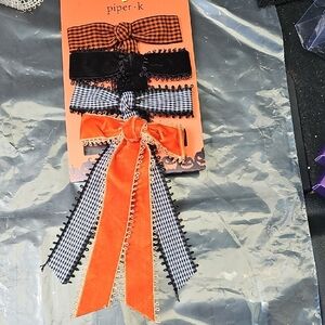 Piper K Hair Bows Set in Orange and Black 4 Barretts Halloween Fall